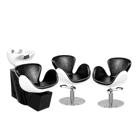 Zestaw Mebli Fryzjerskich - Myjnia Amsterdam + 2 Fotele Amsterdam Czarno-Białe