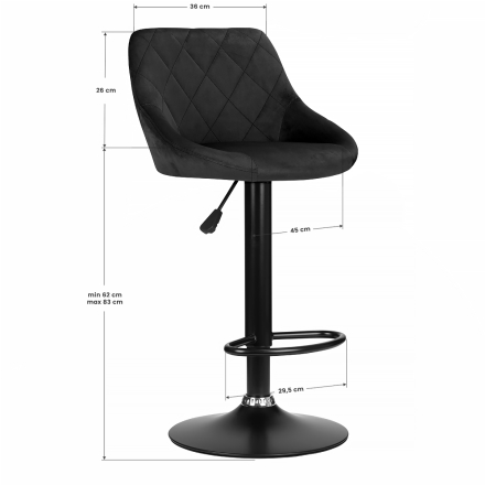 Hoker krzesło barowe pikowane obrotowe regulowane czarny - 7