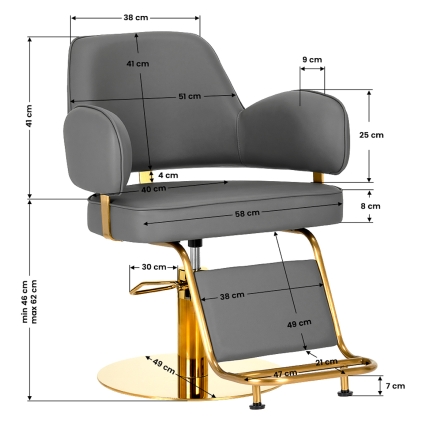 Gabbiano fotel fryzjerski Linz NQ złoto szary - 6