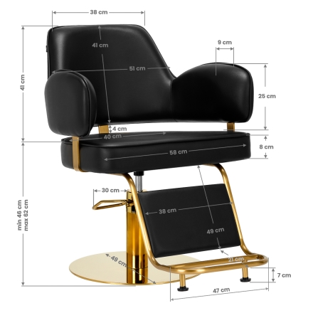 Gabbiano fotel fryzjerski Linz złoto czarny dysk - 8