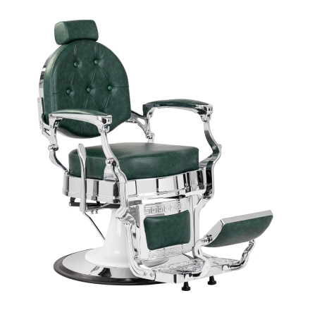 Gabbiano fotel barberski President Zielony z chromowaną ramą