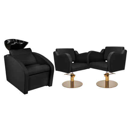 Zestaw Mebli Comfort + 2 Fotele Holly Czarne B Podstawa Dysk Złoty