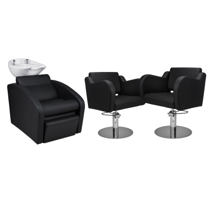 Zestaw Mebli Comfort + 2 Fotele Holly Czarne B Podstawa Dysk Misa Biała
