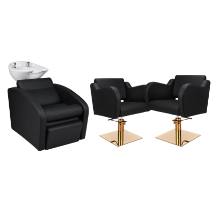 Zestaw Mebli Comfort + 2 Fotele Holly Czarne B Podstawa Kwadrat Złoty Misa Biała