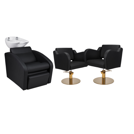 Zestaw Mebli Comfort + 2 Fotele Holly Czarne B Podstawa Dysk Złoty Misa Biała