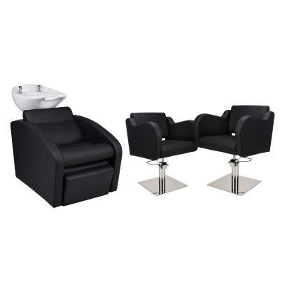 Zestaw Mebli Comfort + 2 Fotele Holly Czarne B Podstawa Kwadrat Srebrny Misa Biała