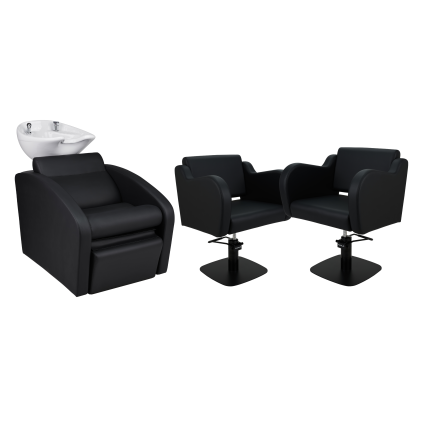 Zestaw Mebli Comfort + 2 Fotele Holly Czarne B Podstawa Kwadrat Czarny Misa Biała