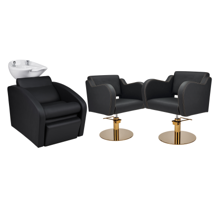 Zestaw Mebli Ayala Comfort + 2 Fotele Holly Czarne G Podstawa Dysk Złoty Misa Biała
