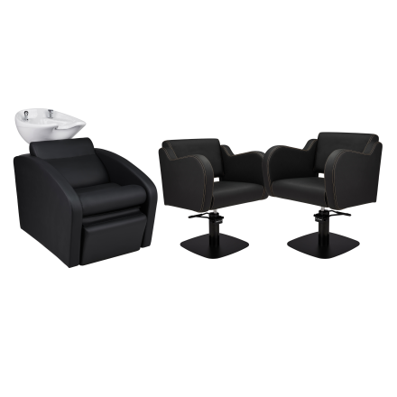 Zestaw Mebli Ayala Comfort + 2 Fotele Holly Czarne G Podstawa Kwadrat Czarny Misa Biała