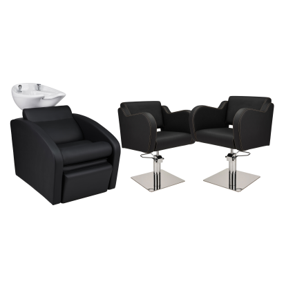 Zestaw Mebli Ayala Comfort + 2 Fotele Holly Czarne G Podstawa Kwadrat Misa Biała