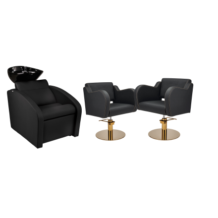 Zestaw Mebli Ayala Comfort + 2 Fotele Holly Czarne G Podstawa Dysk Złoty Misa Czarna