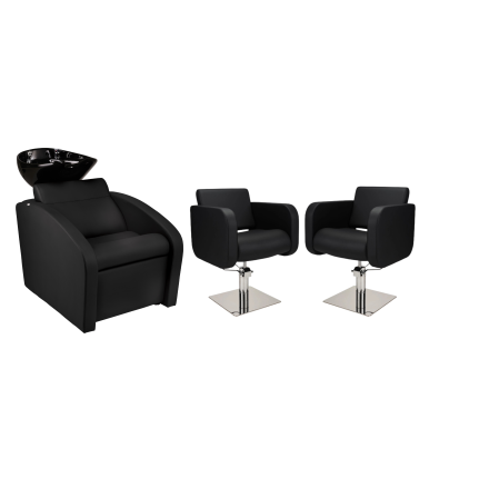 Zestaw Mebli Ayala Comfort + 2 Fotele Globe Czarne Podstawa Kwadrat Misa Czarna