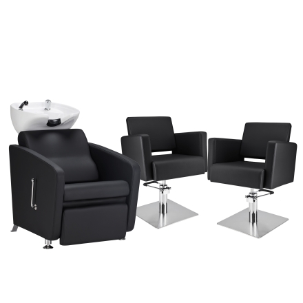 Zestaw Mebli Fryzjerskich - Myjnia Komfort Max + 2 Fotele Premium Kwadrat