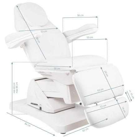 FOTEL KOSMETYCZNY ELEKTR. BASIC 169 OBROTOWY BIAŁY - 2