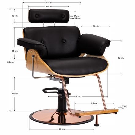 Gabbiano fotel fryzjerski Florencja z regulowanym zagłówkiem czarny - 12