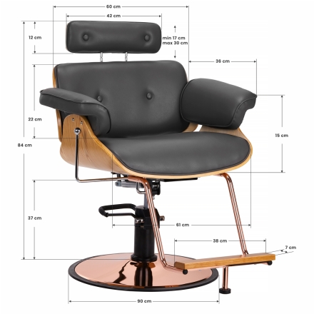 Gabbiano fotel fryzjerski Florencja z regulowanym zagłówkiem szary - 11
