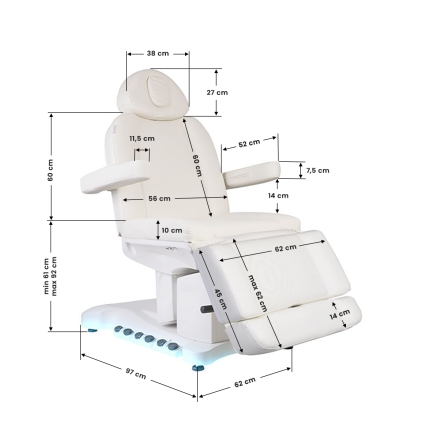 Fotel kosmetyczny elektr. Azzurro 708B Exclusive 3 siln. podgrzewany - 12