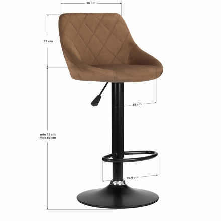 Hoker krzesło barowe pikowane obrotowe regulowane brązowe - 7