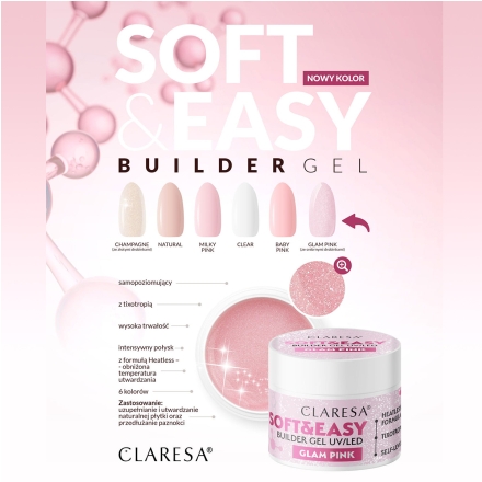 Claresa żel budujący Soft&Easy glam pink 90g - 3